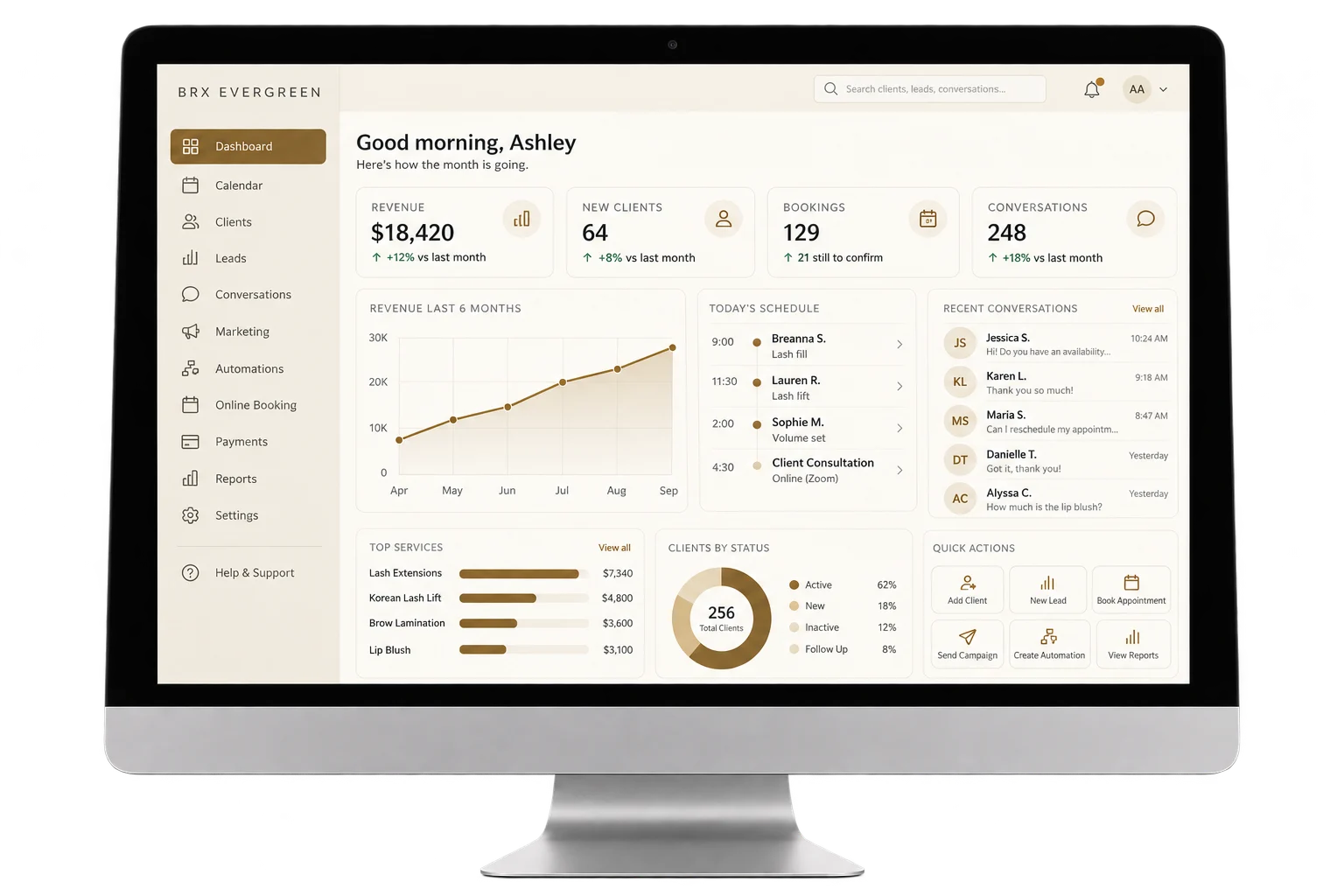 The BRX Evergreen dashboard on a monitor, laptop, tablet and phone